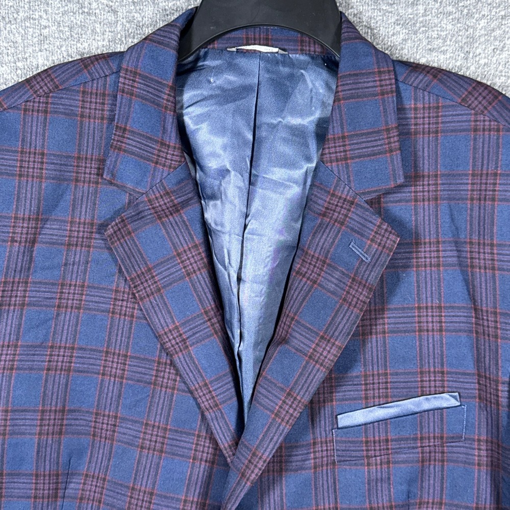Oak Hill Blazer Sport Coat Mens 2XL Blue Burgundy Plaid Check Two Button